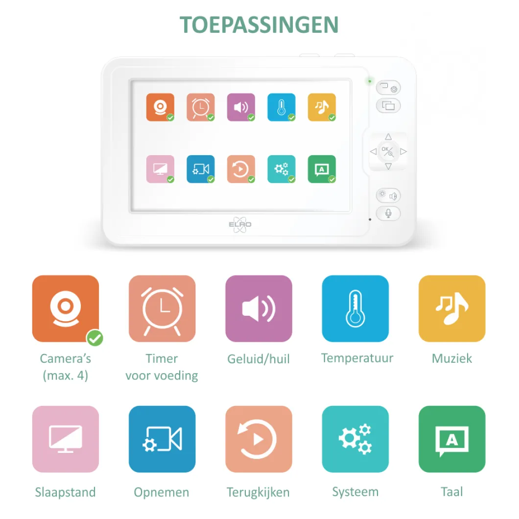 ELRO Baby Monitor Premium 1080P Full Hd Babyfoon Met 12,7 Cm Scherm (Bc2000)
