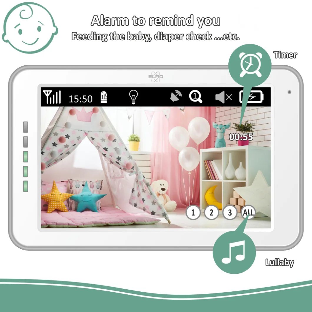 ELRO Baby Monitor Royale Hd Babyfoon Met 12,7 Cm Touchscreen En App - Met Twee Extra Babyfoons (Bc3000-3)