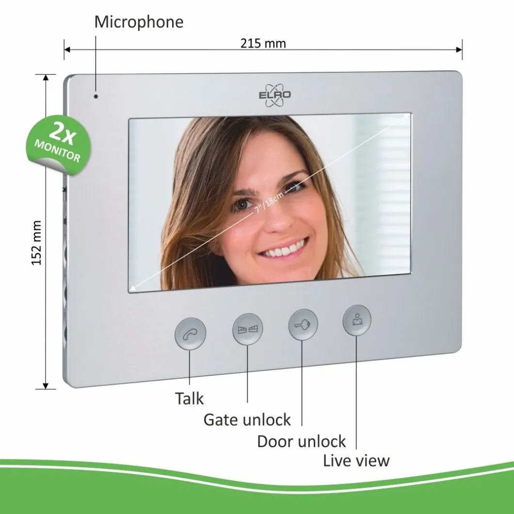 ELRO Bedraad Color Night Vision Deur Intercom Systeem Met Video – Twee Monitors (Dv477W2)