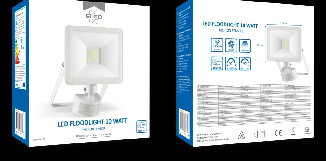 ELRO Design Led Buitenlamp Met Bewegingssensor - 10W – 800Lm – Ip54 Waterdicht - Wit (Lf60-10-P-W)