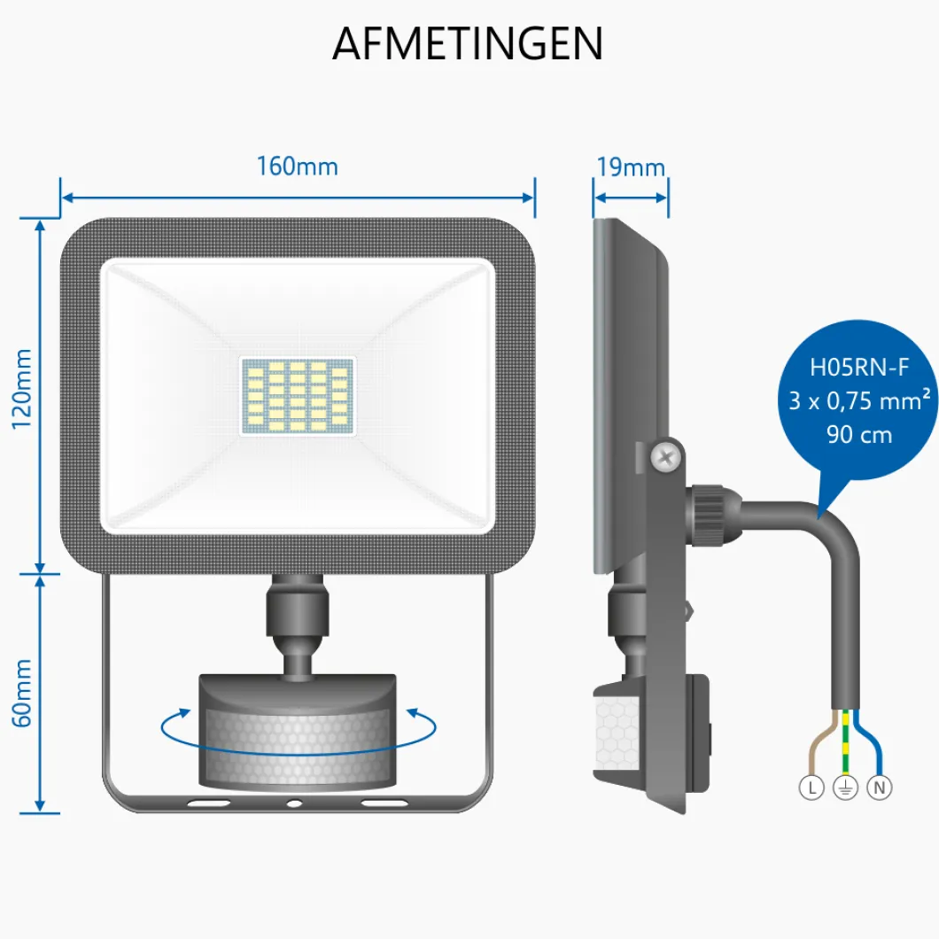 ELRO Design Led Buitenlamp Met Bewegingssensor - 20W – 1600Lm – Ip54 Waterdicht - Zwart (Lf60-20-P-B)