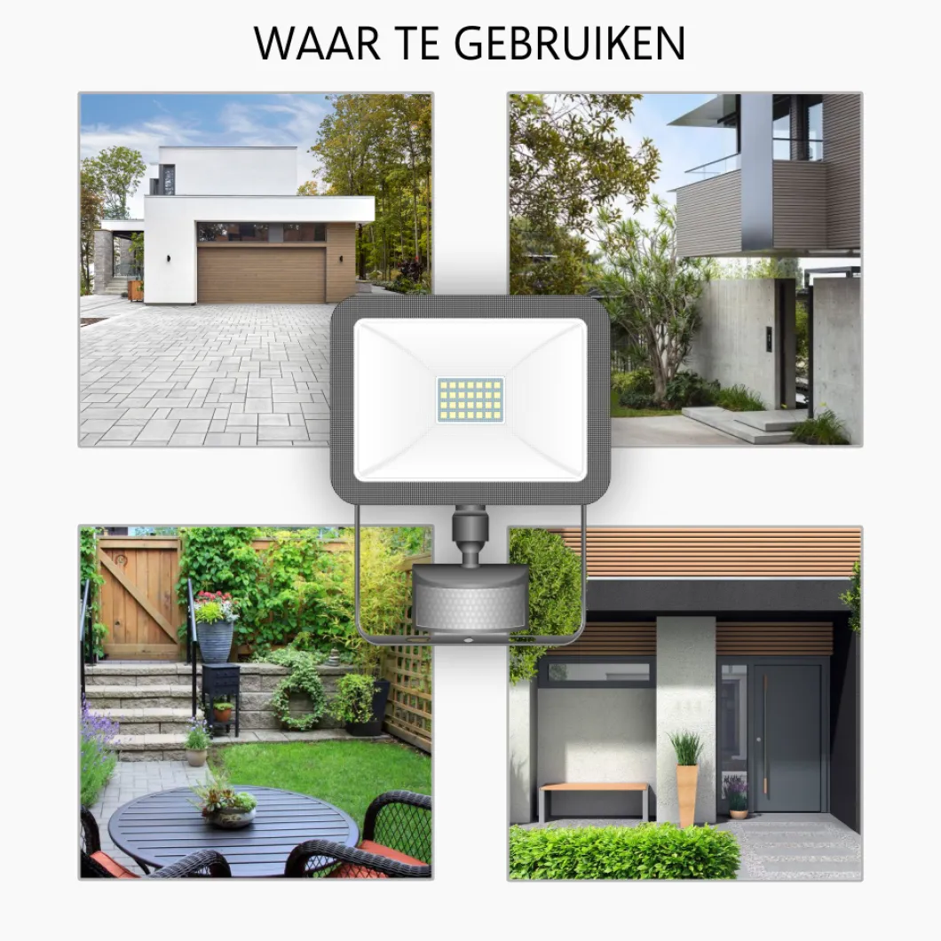 ELRO Design Led Buitenlamp Met Bewegingssensor - 20W – 1600Lm – Ip54 Waterdicht - Zwart (Lf60-20-P-B)