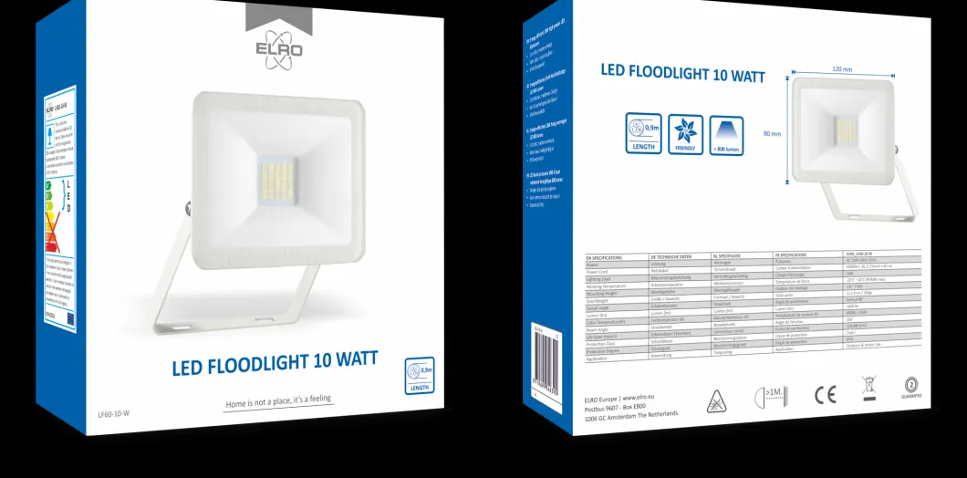 ELRO Design Led Buitenlamp 10W – 800Lm – Ip54 Waterdicht - Wit (Lf60-10-W)