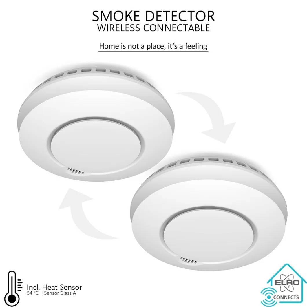 ELRO Draadloos Koppelbare Rookmelders - Met Hittesensor - Voldoet Aan Europese Norm En14604 - 2 Pack (Fz5002R)