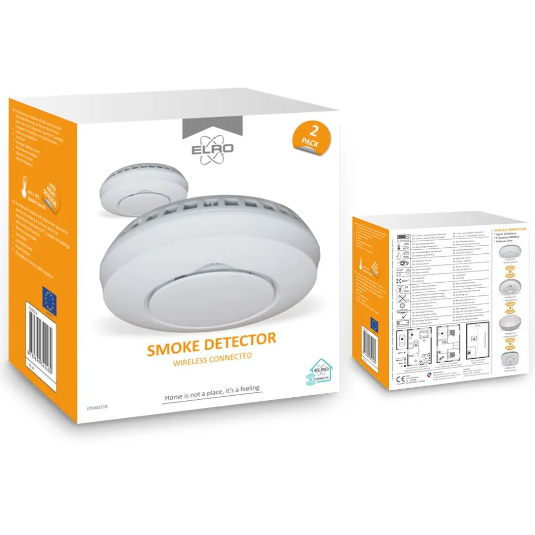 ELRO Draadloos Koppelbare Rookmelders - Met Hittesensor - Voldoet Aan Europese Norm En14604 - 2 Pack (Fz5002R)