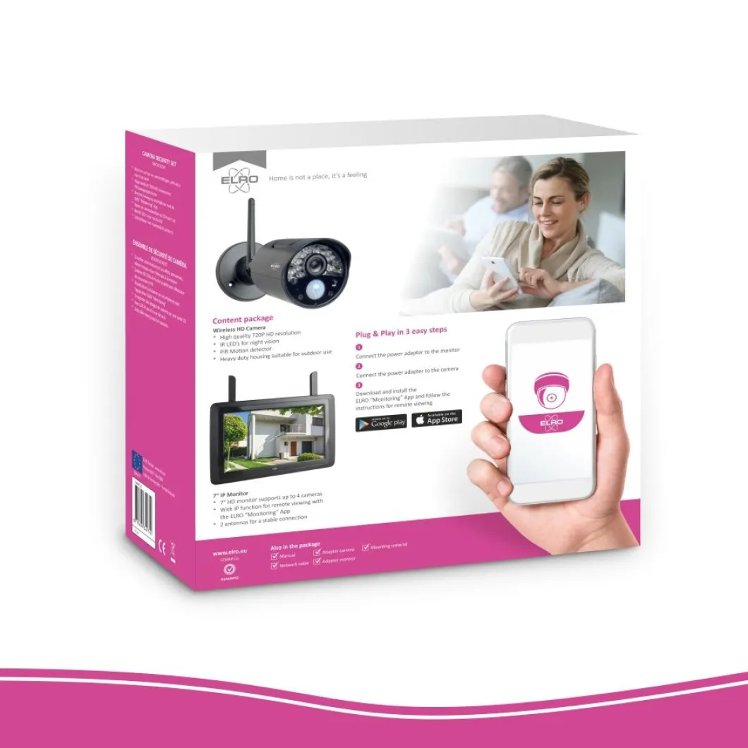 ELRO Draadloze Hd Beveiligingscamera Set Met 7" Scherm En App (Cz30Rips)