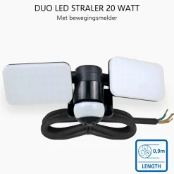 ELRO Duo Led Buitenlamp Met Bewegingssensor – 2X 10W – 1200Lm – Ip54 Waterdicht - Zwart (Lf70-20-P)
