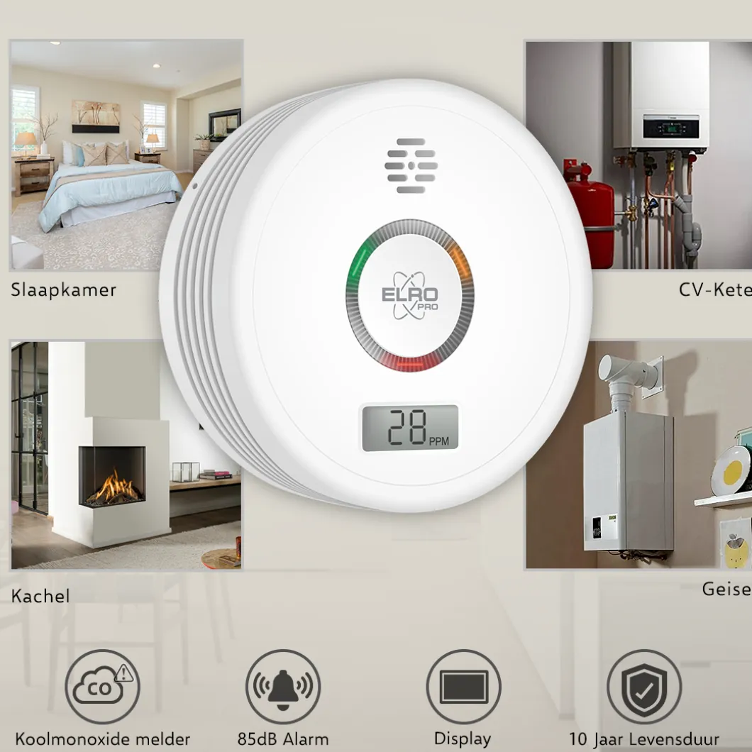 ELRO Pro Design Koolmonoxidemelder Met 10 Jaar Batterij - Automatische Zelftest - Voldoet Aan Europese Norm En50291 (Pk4910)