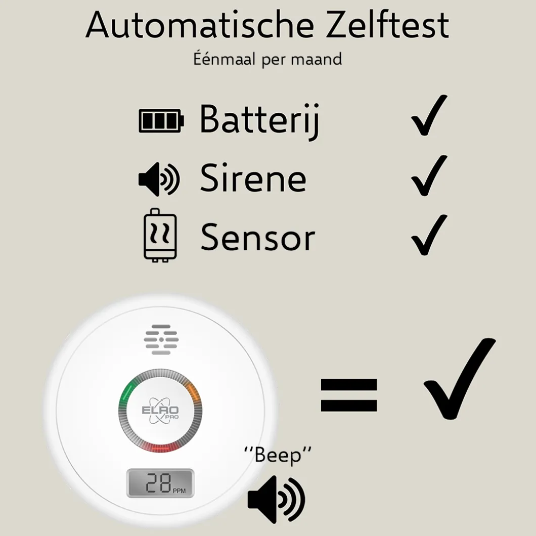 ELRO Pro Design Koolmonoxidemelder Met 10 Jaar Batterij - Automatische Zelftest - Voldoet Aan Europese Norm En50291 (Pk4910)