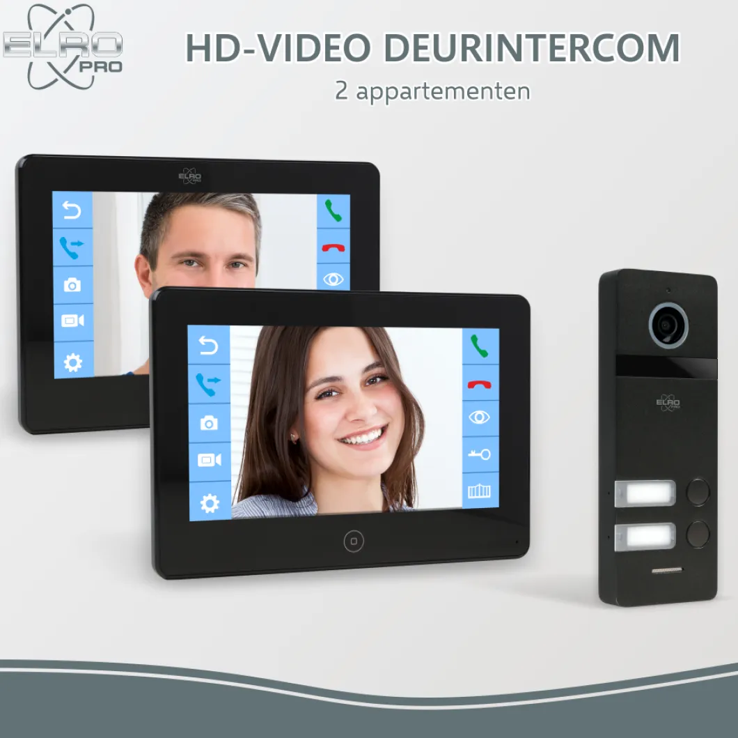 ELRO Pro Pv40 Full Hd Video Deur Intercom Systeem - 2 Appartementen (Pv40)