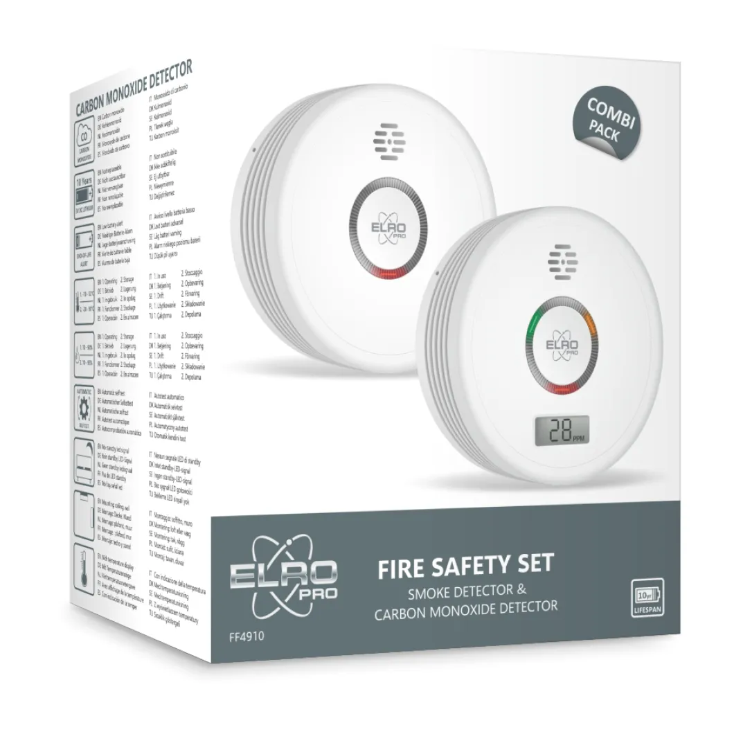 ELRO Pro Brandpreventieset - Rookmelder & Koolmonoxidemelder Met 10 Jaar Batterij - Voldoet Aan Europese Norm En14604 En En50291 (Ff4910)