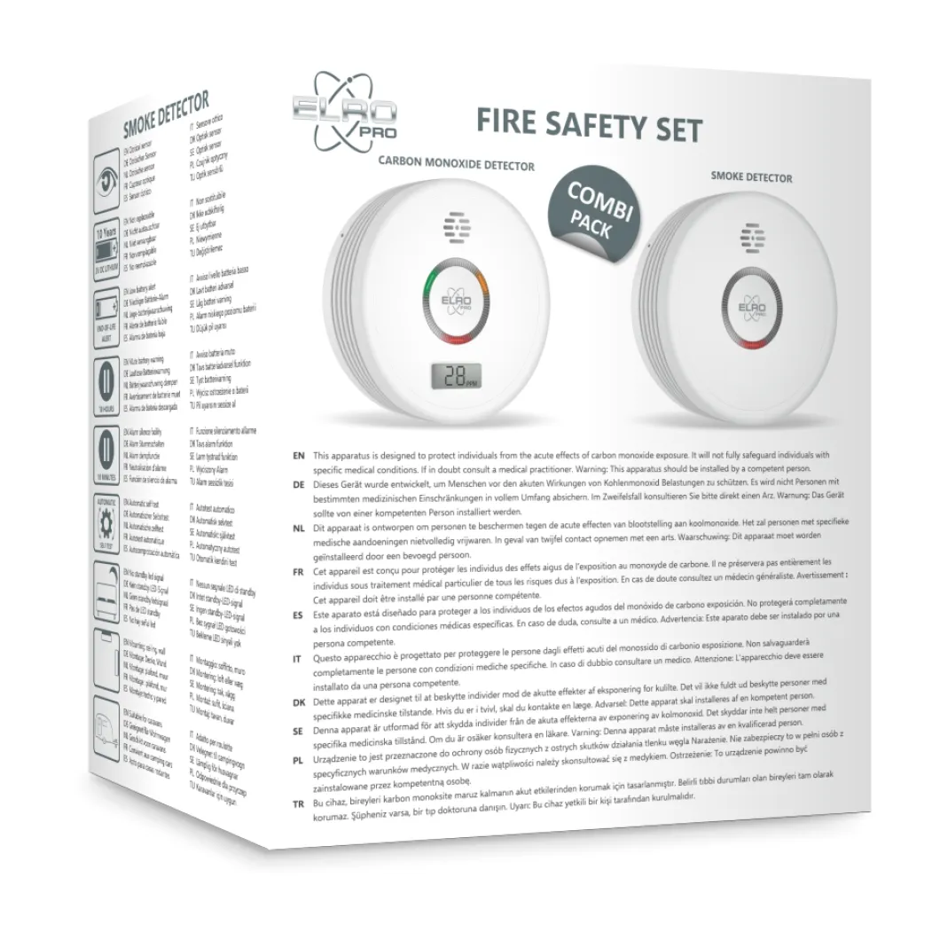 ELRO Pro Brandpreventieset - Rookmelder & Koolmonoxidemelder Met 10 Jaar Batterij - Voldoet Aan Europese Norm En14604 En En50291 (Ff4910)