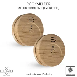 ELRO Rookmelder Met Hout Look En 5 Jaar Batterij - 2-Pack (Fs1605)
