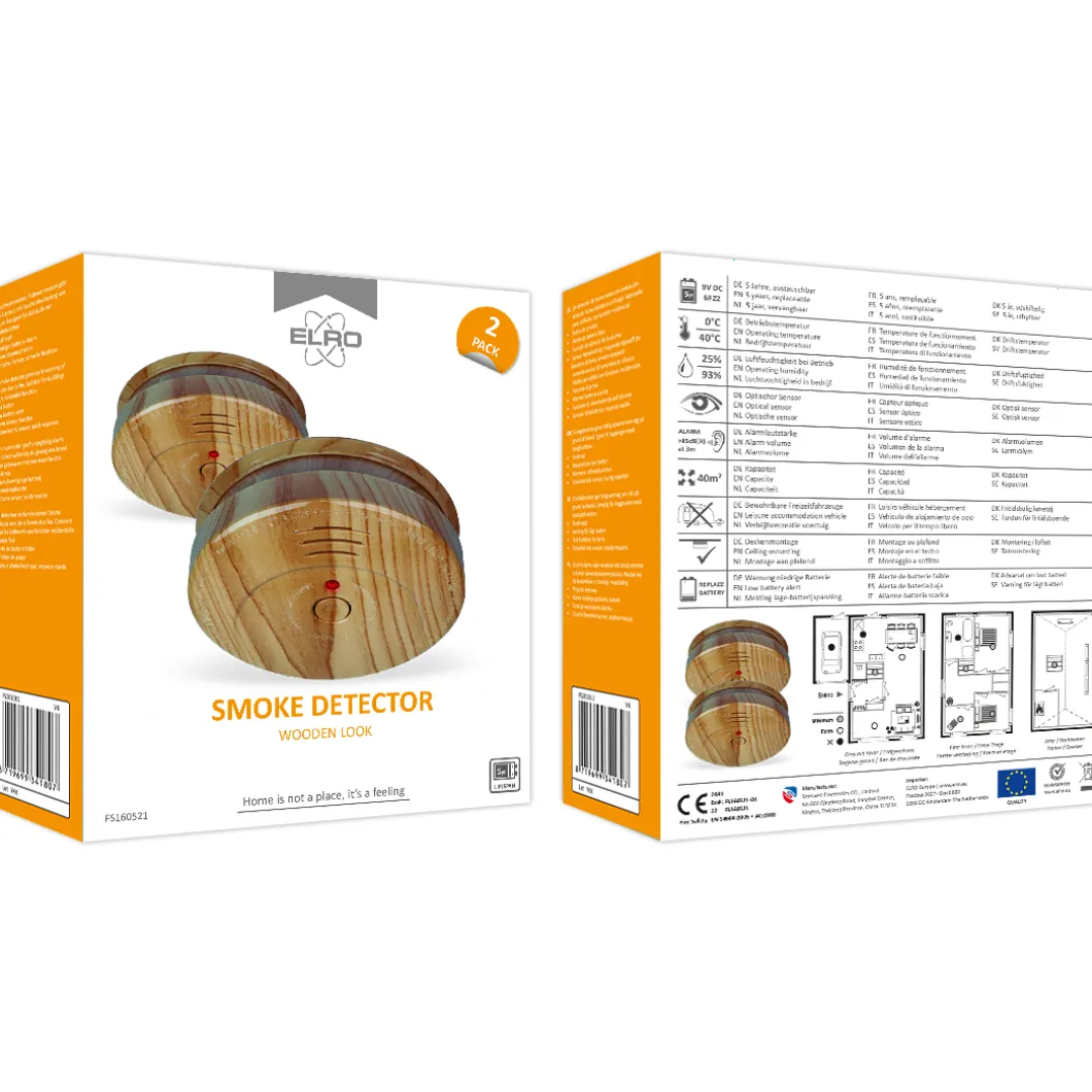 ELRO Rookmelder Met Hout Look En 5 Jaar Batterij - 2-Pack (Fs1605)