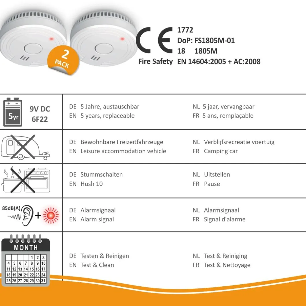 ELRO Rookmelder Met Magneet Montage - 5 Jaar Batterij - 2 Pack (Fs1805M)