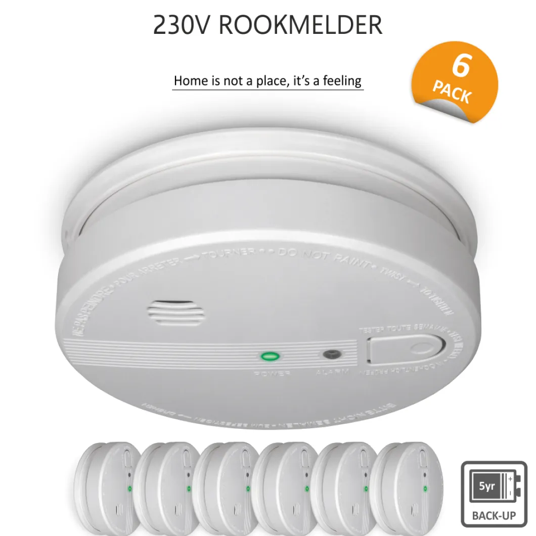 ELRO Rookmelder 230V - 5 Jaar Back-Up Batterij - 6 Pack (Fs1105P)