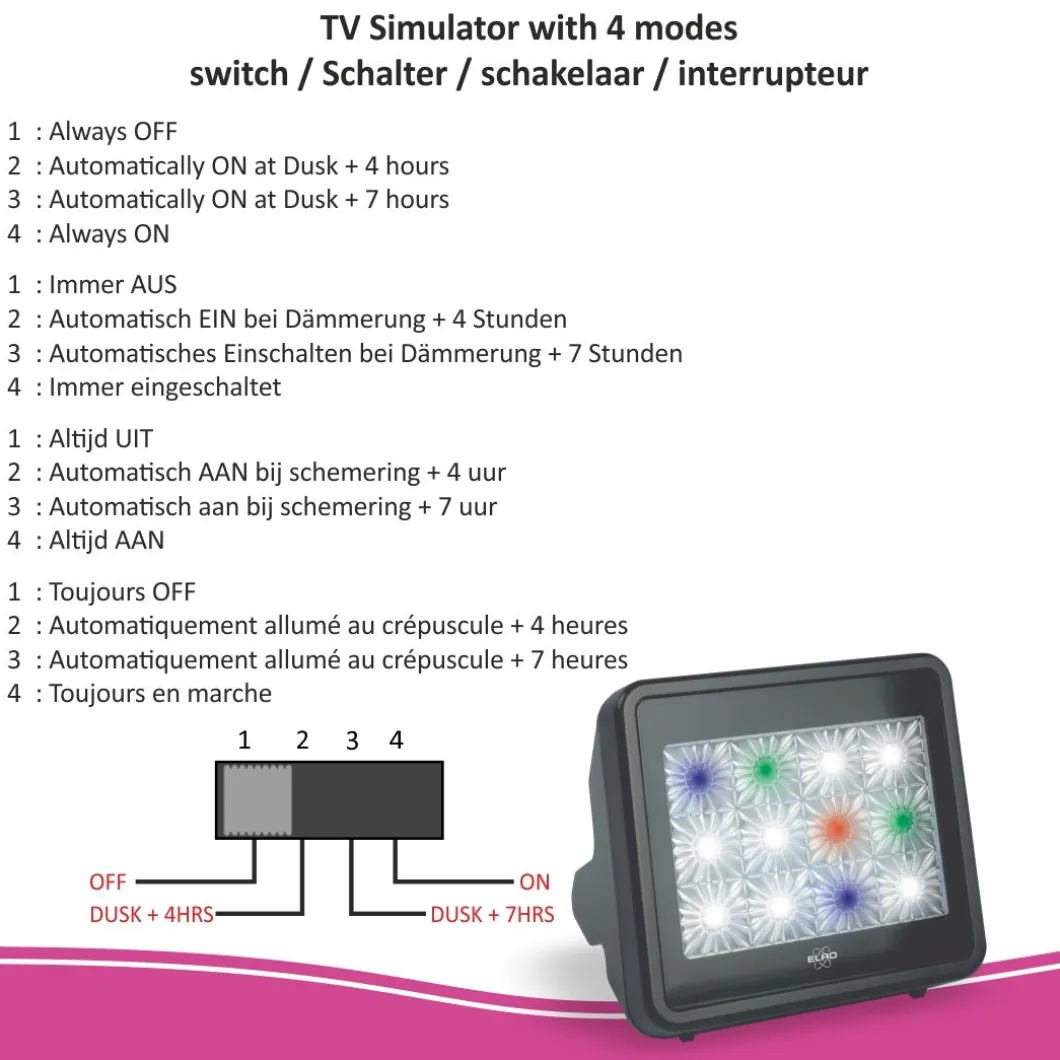 ELRO Tv Simulator Anti Inbraak En Diefstal Met Led Verlichting (Adtv4)