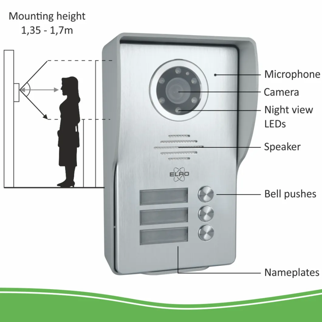 ELRO Video Deur Intercom - 3 Appartementen - Met 3 X 7 Inch Kleurenscherm (Dv477W3)