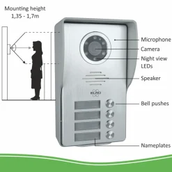 ELRO Video Deur Intercom - 4 Appartementen - Met 4 X 7 Inch Kleurenscherm (Dv477W4)