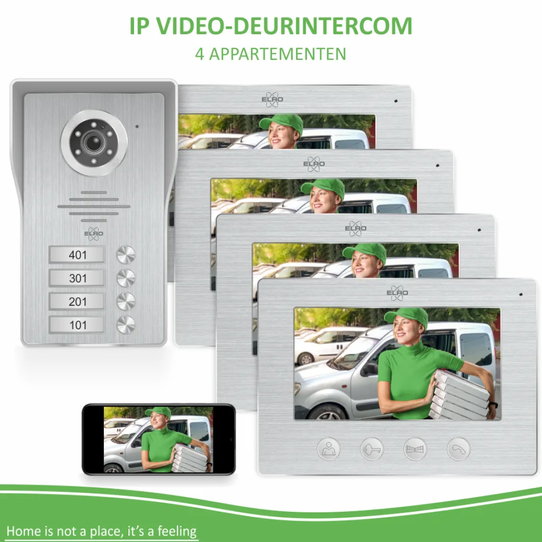 ELRO Wifi Ip Video Deur Intercom – 4 Appartementen (Dv477Ip4)